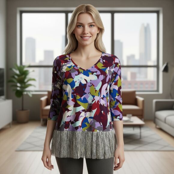 Logo Tunic M Purple Blue Retro 70's Peplum 3/4 Sleeve Whimsical Boho Artsycore - Picture 1 of 6